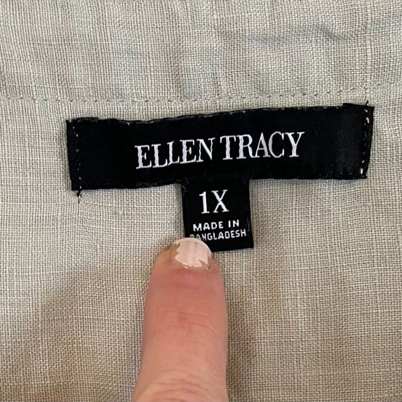 Ellen Tracy Tan/Beige/Neutral Linen Short Sleeve 1/4 Zip Tunic/Shirt/Top, XL - Picture 11 of 16